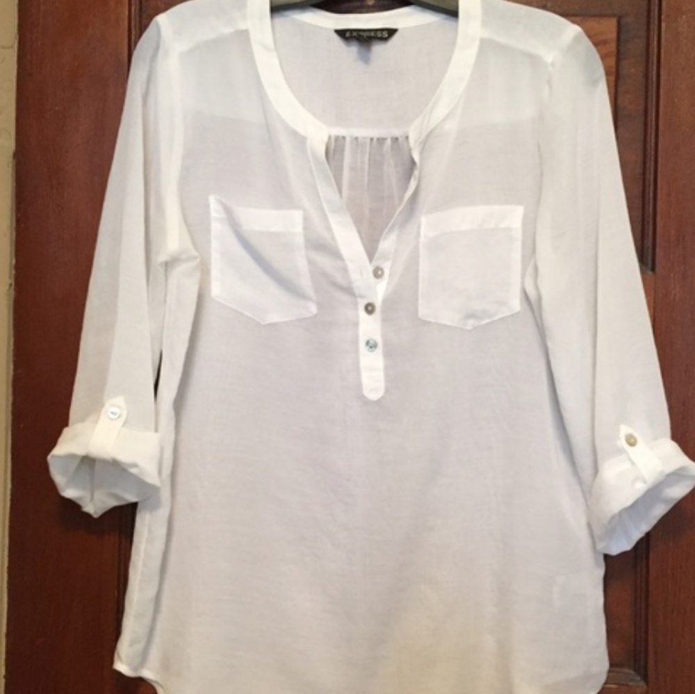 NWT Express 3/4 Length Sleeve White Sheer Blouse